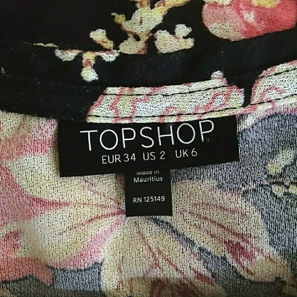 Topshop top black multicolor floral scalloped hem and sleeves women's size 2 - Picture 7 of 8